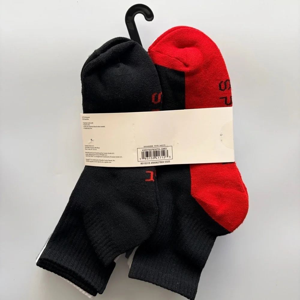 Spyder men’s shortie crew socks 6 pack size 6-12 black gray white red